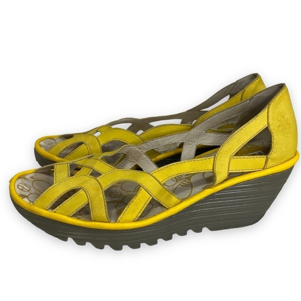 Fly London - Yadi Sunny Yellow Latice Wedge Sandal - SIze 9.5 -10 (41)
